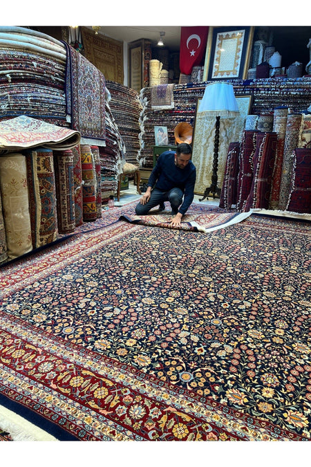 RD RAMAZAN DAG Hand Rug Art Hand-Woven Sumerbank Hereke Rug Signed Seven Mountains Flower Premium Quality Size 330x251 - MALLTURK