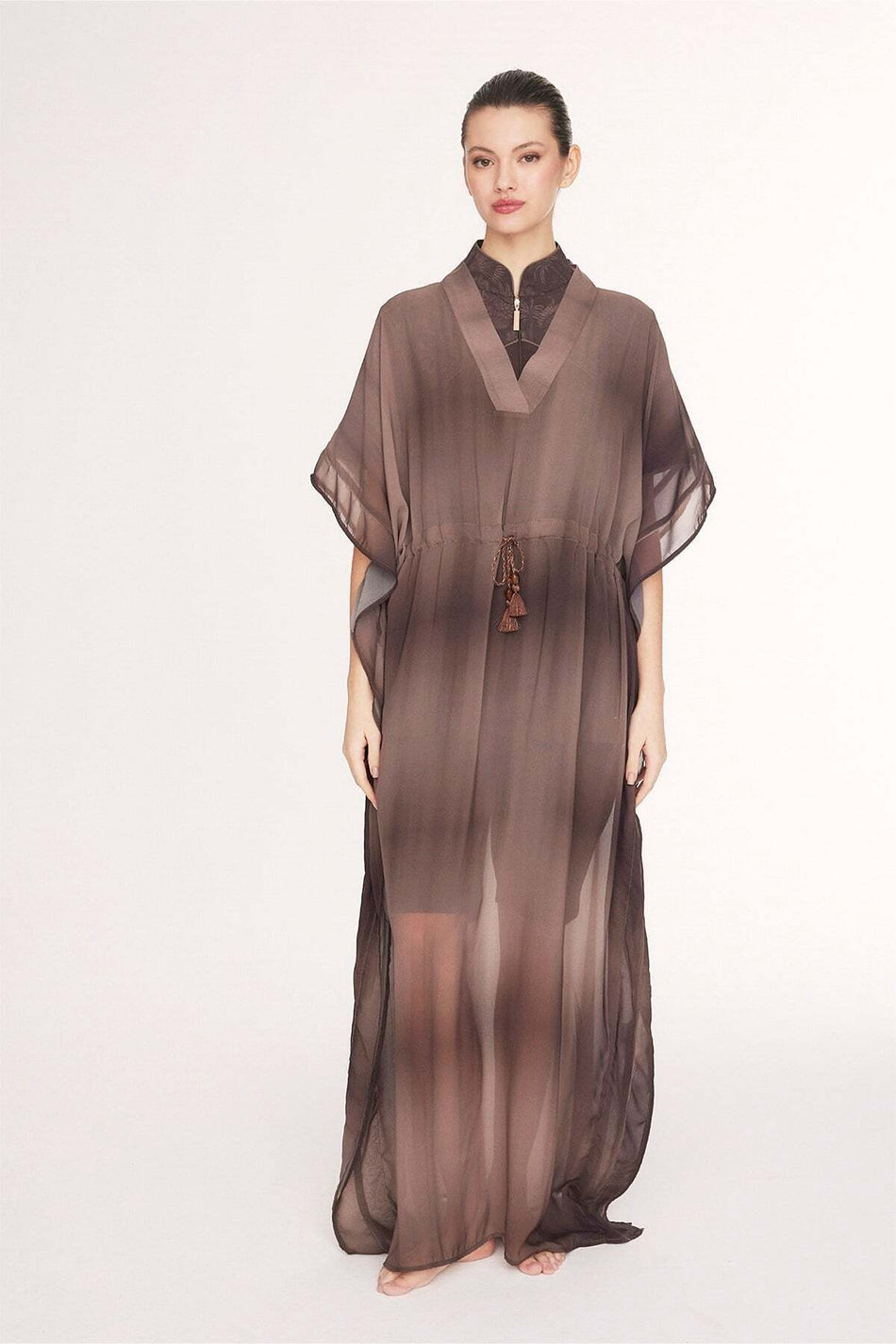 Hasema Tassel Detail Brown Long Pareo 1012