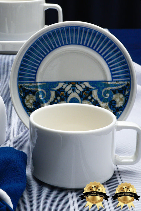 Heda Porselen Azur 4-Piece 2-Person Porcelain Tea Cup Set - MALLTURK