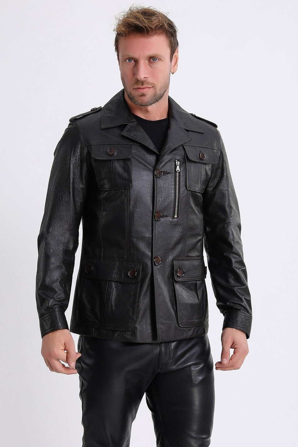 Veste Commander Jumbo noire Leather Club