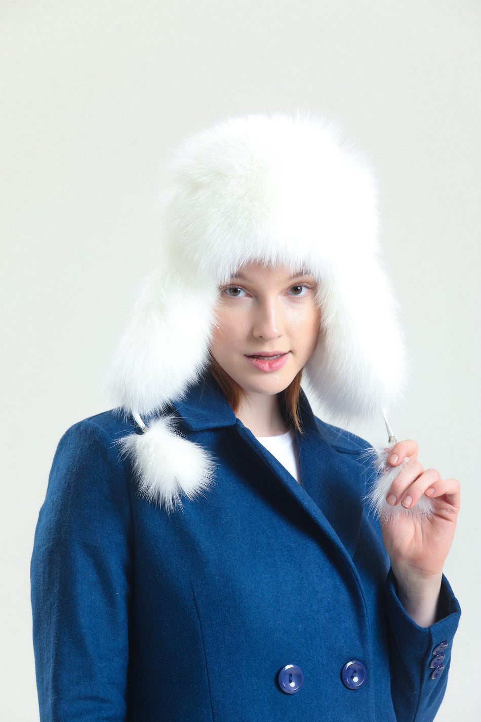 Fubileather Winter Genuine Leather Ushanka Women's Hat White