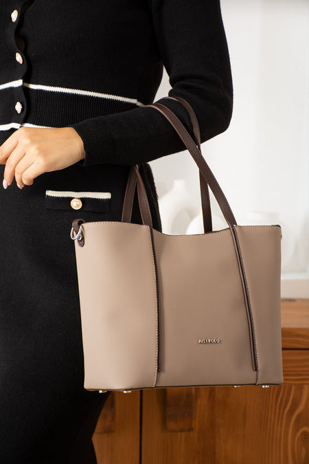 Just Polo Women's Hand and Shoulder Bag, New Season, Dimensions: Height: 24 cm, Width: 33 cm Sand Coffe - MALLTURK