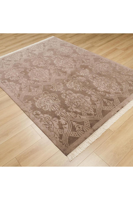 Halicizade Hand-Woven Damask Pattern Brown Bambu Rug