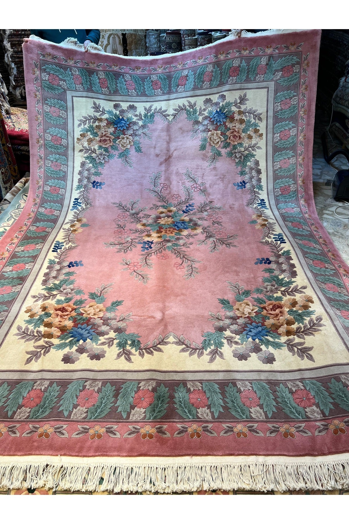 RD RAMAZAN DAG Hand Rug Art Hand-Woven Embossed Chinese Rug Premium Quality Pink Color Size 340x240 - MALLTURK
