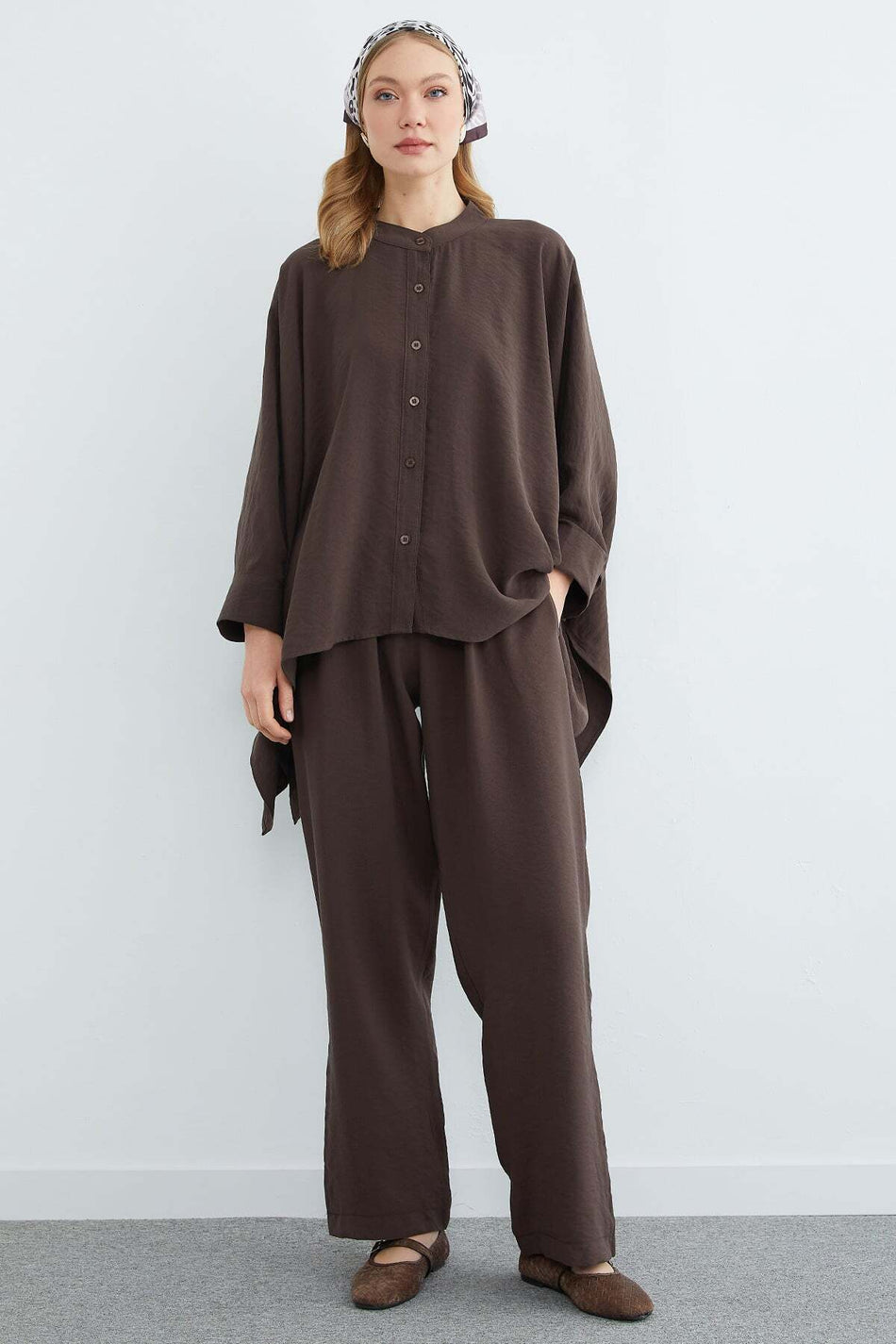 Bat Sleeve Buttoned 2-Piece Set