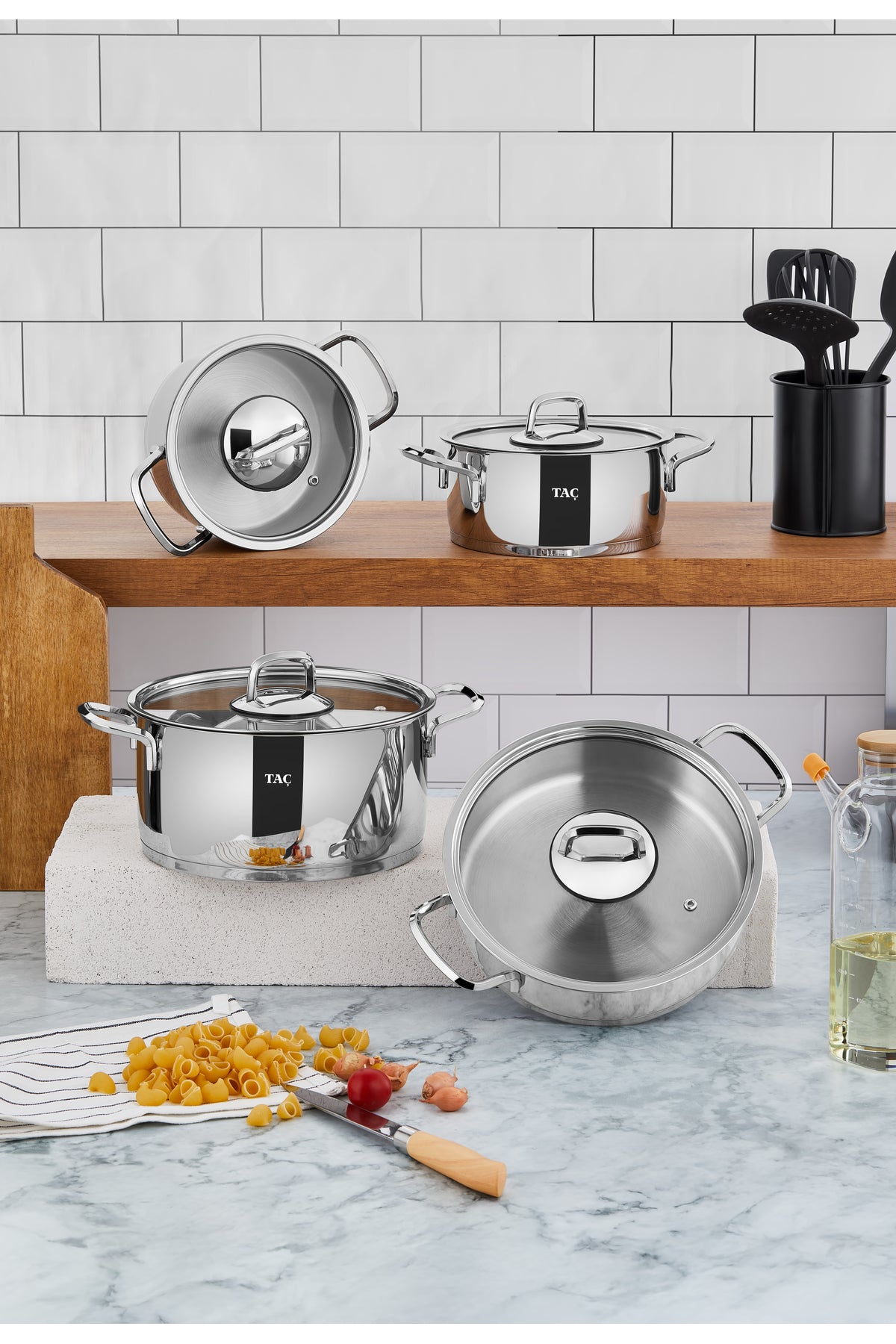 Tac Hera Induction Compatible 8 Piece Cookware Set Platin