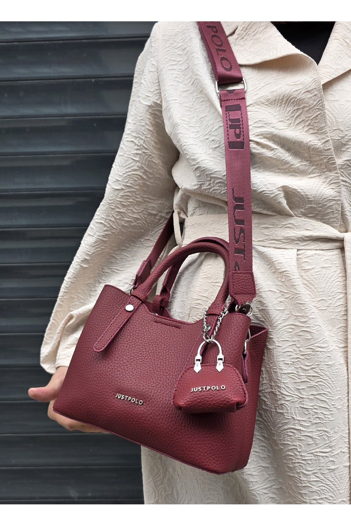 Just Polo Original Women's New Season 3-Compartment Luxury Soft Leather Adjustable Crossbody Stylish Shoulder Bag Burgundy - MALLTURK