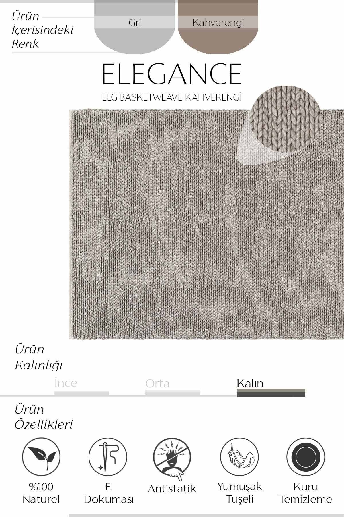 Cool Rug Elegance Brown Wool Rug Natural Living Room Rug Hallway Rug Runner Hand-Woven Rug Knitted Handmade Rug