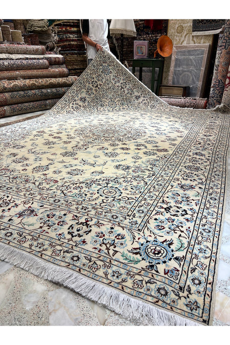 RD RAMAZAN DAG Hand Rug Art Hand-Woven Iranian Nain Rug Wool Blend Premium Quality Size 365x247 - MALLTURK