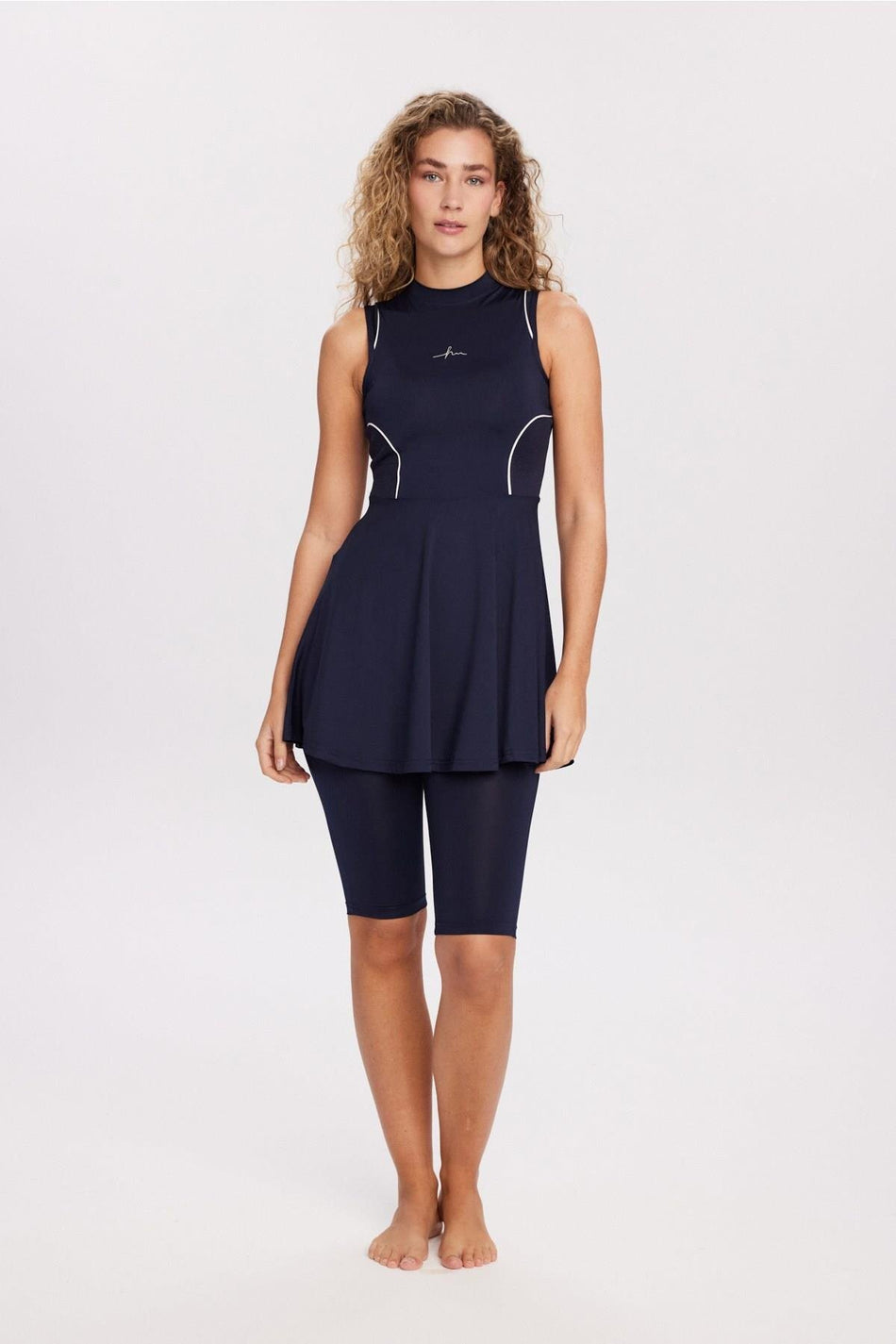 Hasema Sport Cut Navy Blue 4-Piece Semi-Closed Swimsuit Set 5014 - MALLTURK