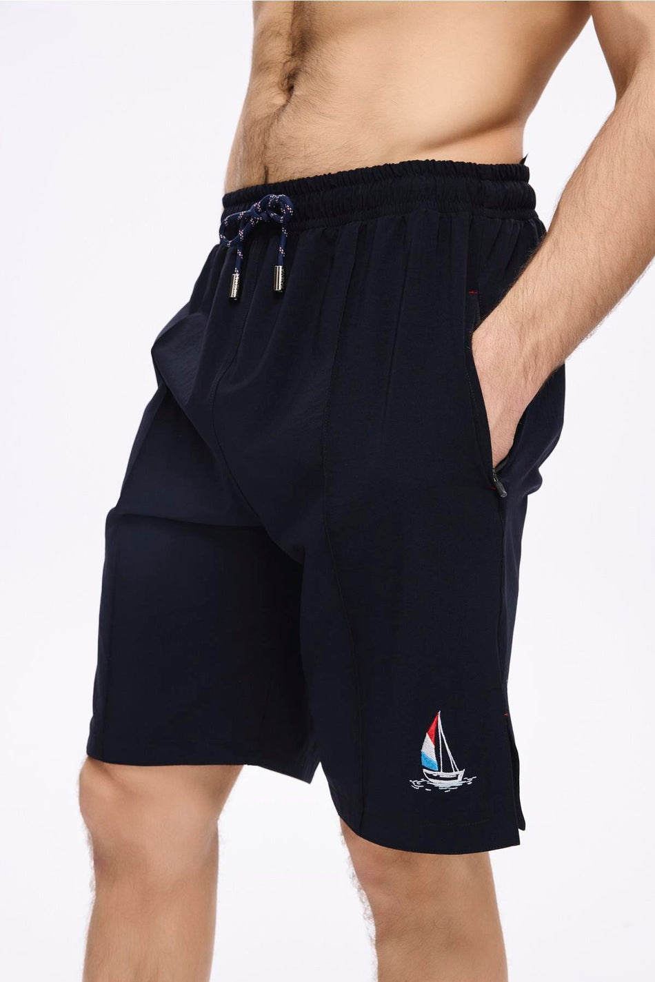 Hasema Sailing Embroidered Navy Blue Men's Short Pool and Swim Shorts 5064