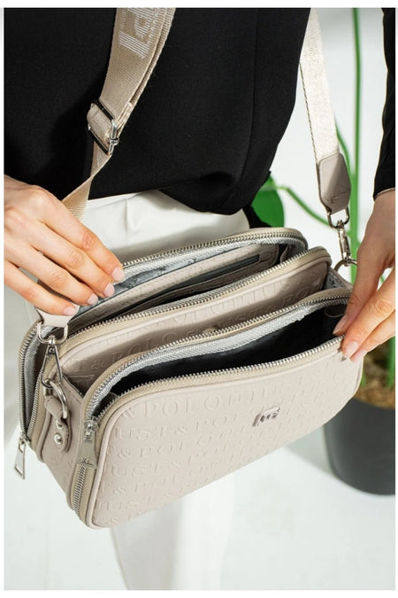 Just Polo Women's 3D Just & Polo Patterned Vegan Shoulder and Handbag 4023 Gray - MALLTURK