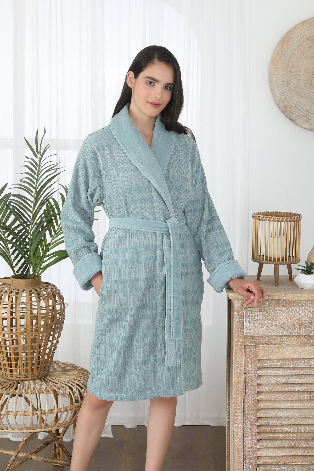 Ozdilek Sadem Organic Spruce Shawl Collar Bathrobe - MALLTURK