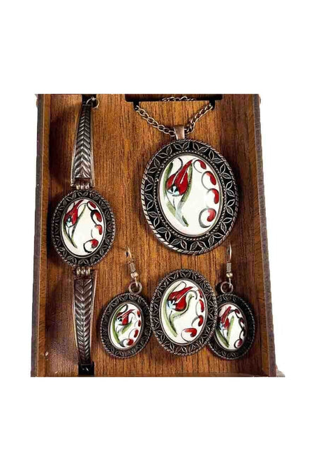 Cini Evi Special Tulip Patterned Iznik Tile Jewelry Set - MALLTURK