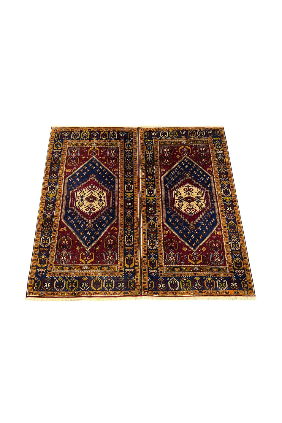 BURAK CARPET Handwoven Double Yahyalı Carpet 108x200 Red and Navy Blue Root Dye 100% Wool Carpet - MALLTURK