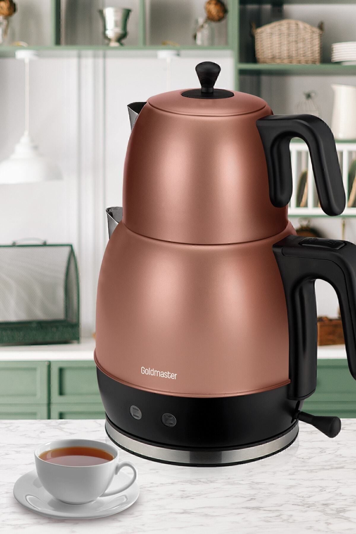 GoldMaster Fulya Gold 30-Cup Large Capacity 2200 Watt Stainless Steel Tea Maker and Water Kettle - MALLTURK
