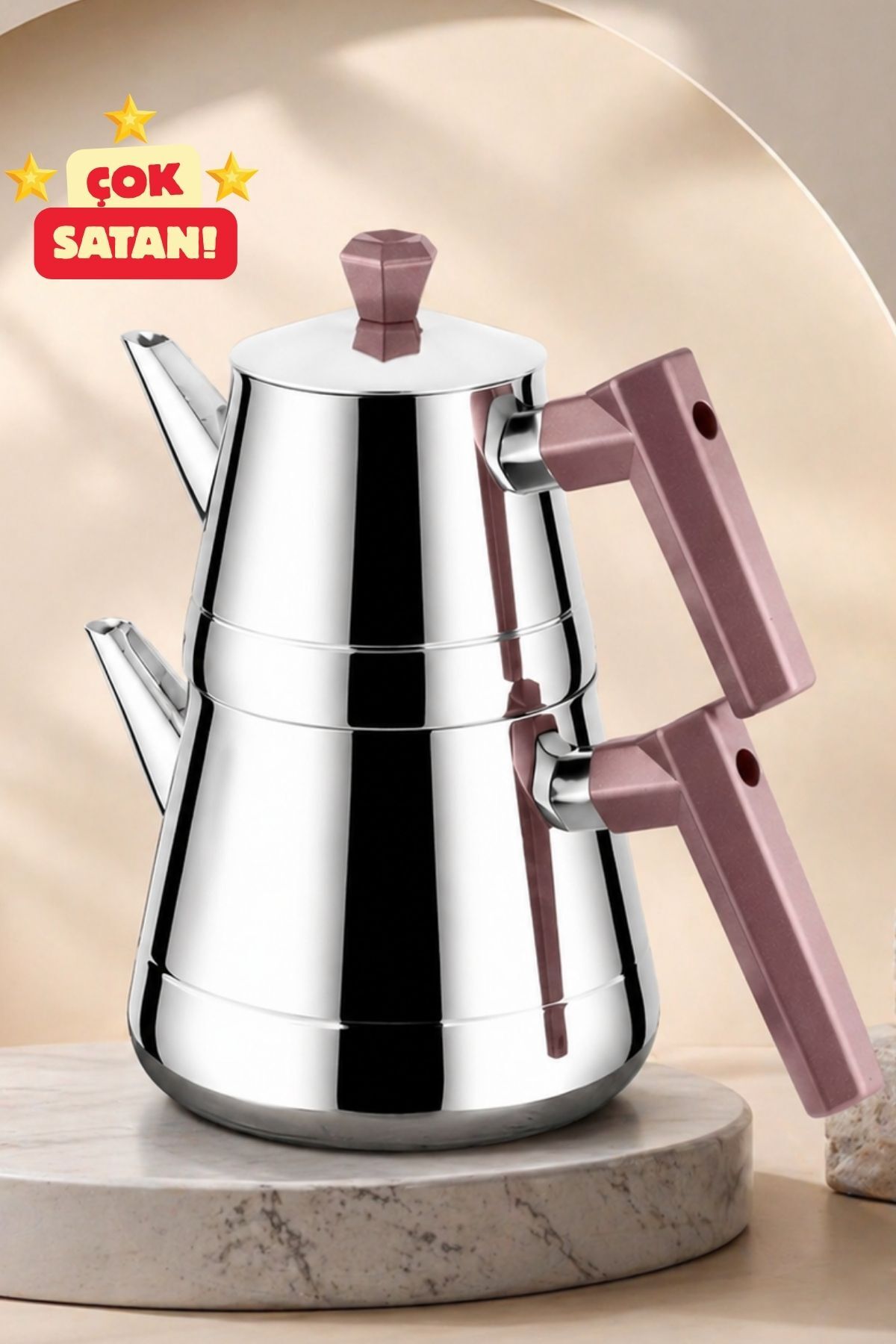 Lines Pyramid Mini Stainless Steel Teapot | Soft Handle, Heat Resistant, Long-lasting, Polished Steel Body - MALLTURK