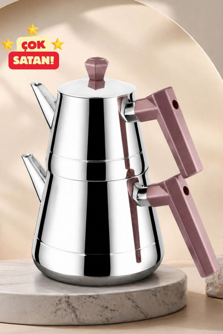 Lines Pyramid Mini Stainless Steel Teapot | Soft Handle, Heat Resistant, Long-lasting, Polished Steel Body - MALLTURK