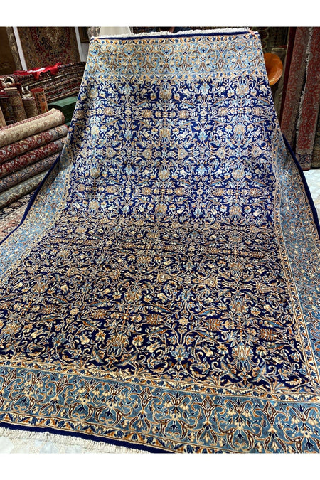 RD RAMAZAN DAG Hand Rug Art Hand-Woven Iranian Kirman Rug Cotton Base Wool Weave Olup Natural Dye Size 355x267 - MALLTURK