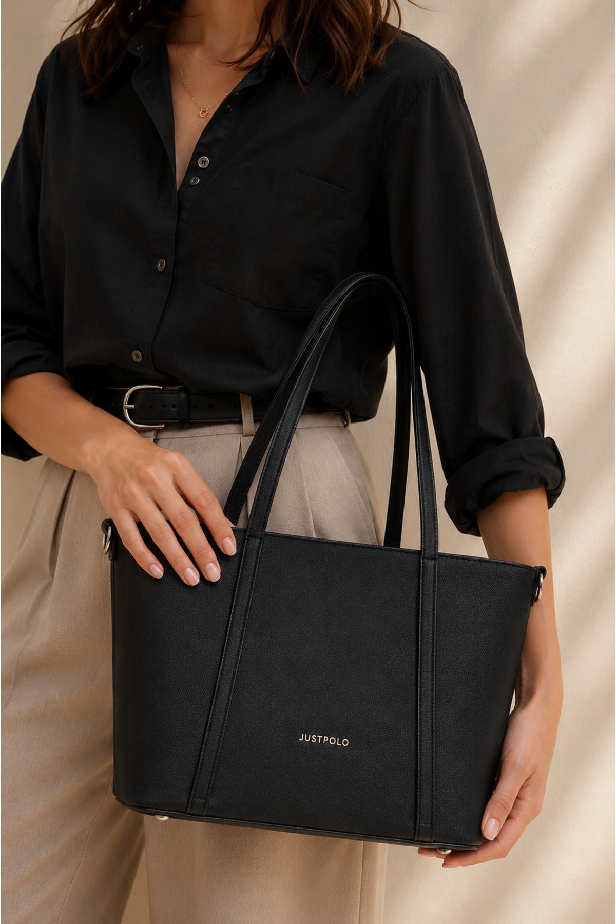 Just Polo Women's Hand and Shoulder Bag, New Season, Dimensions: Height: 24 cm, Width: 33 cm White - MALLTURK