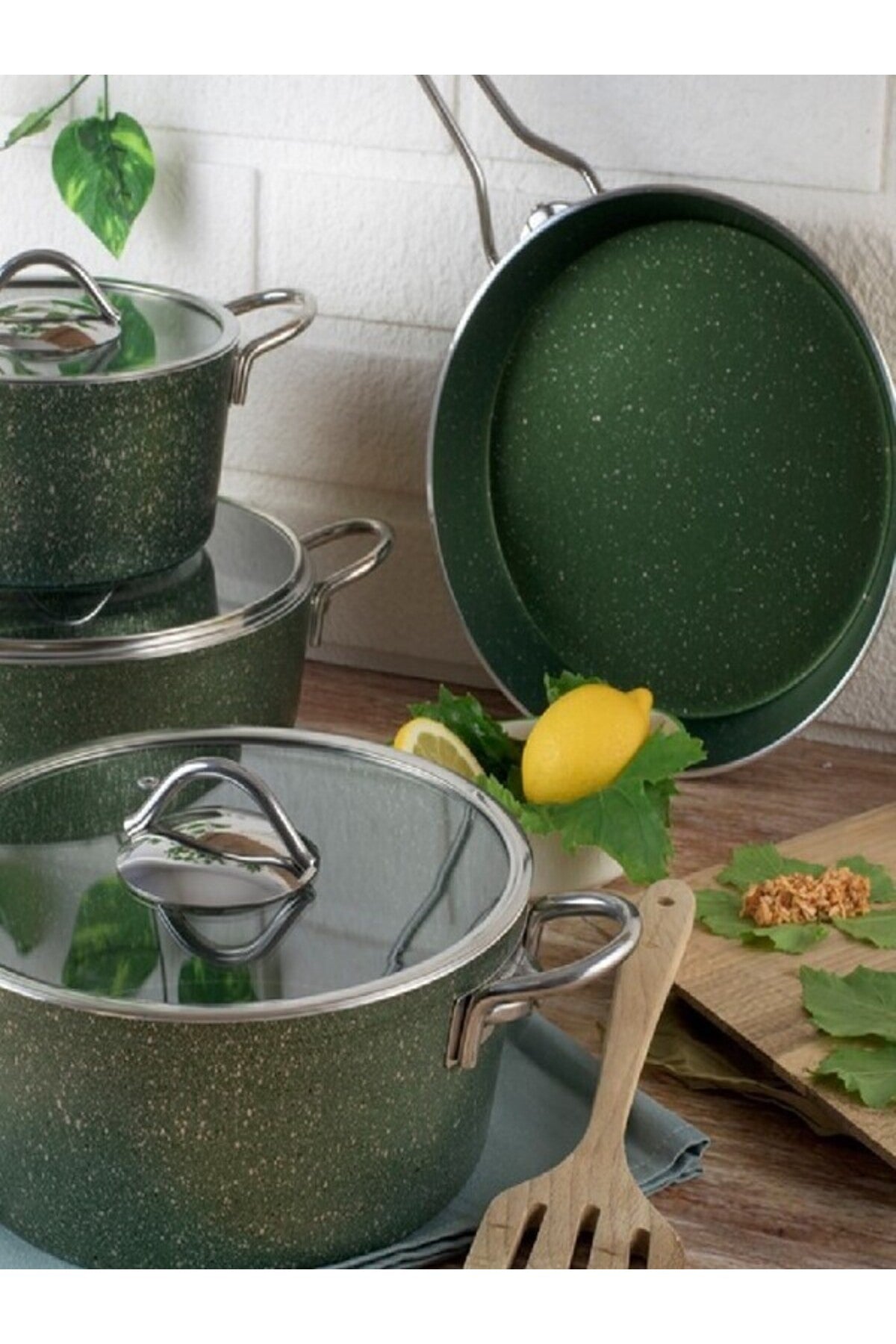 Mehtap 7 PRC Cookware Set Granite ORKIDE YESIL PLUS 8800*1 - MALLTURK