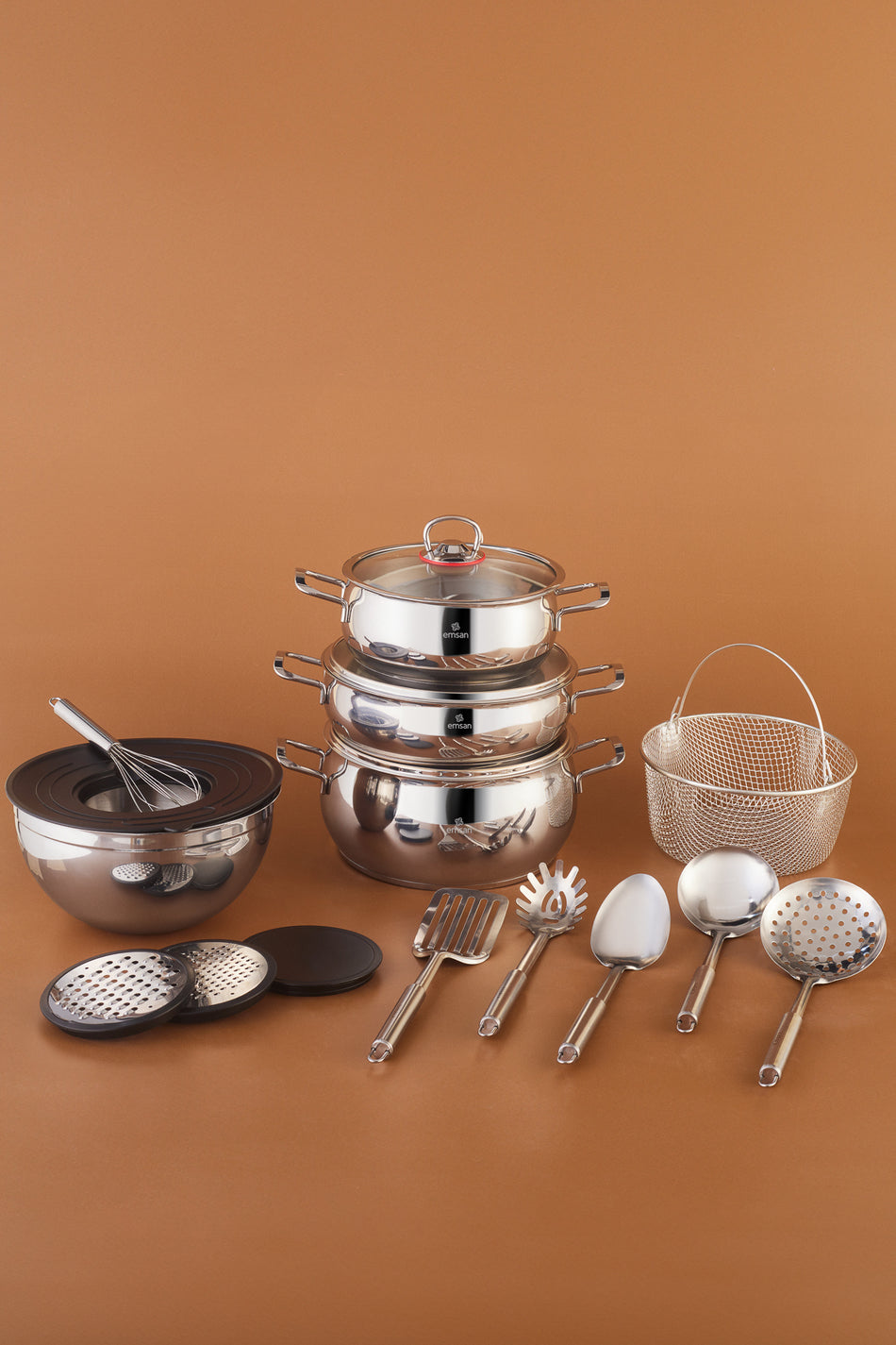 Emsan Karistir Pisir Sakla 18 Piece Karistirma Kabi ve Servis Gerecli Cookware Set - MALLTURK