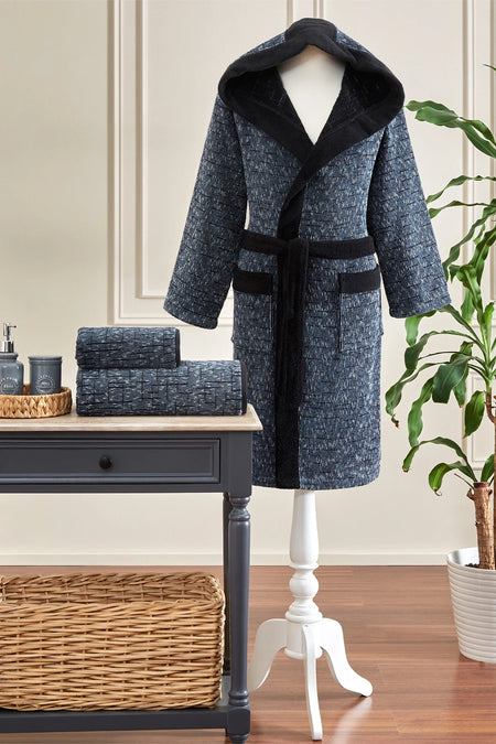 Ozdilek Modra Men Hooded Bathrobe S/M - MALLTURK