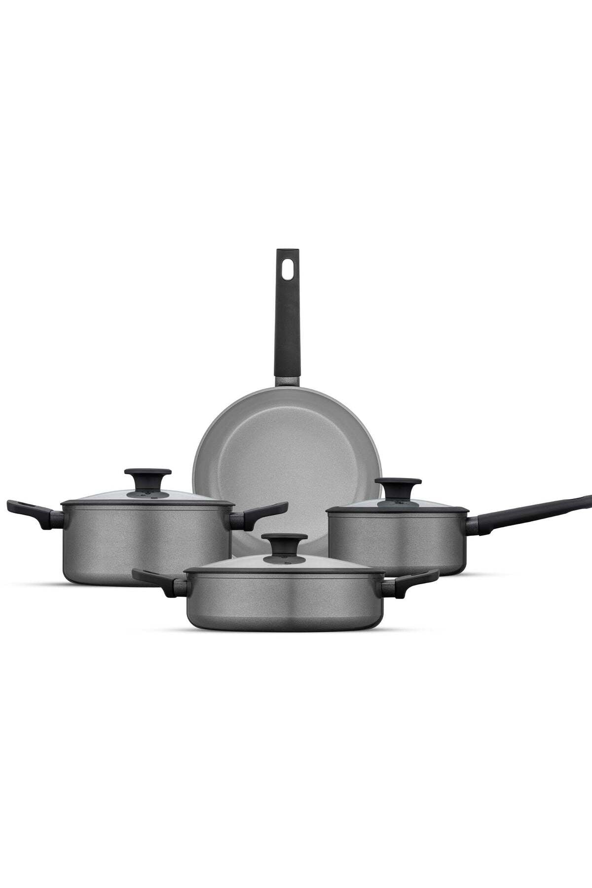 Jumbo Toledo Swiss Crystal Grey Induction Compatible Cookware Set 7 Piece - MALLTURK