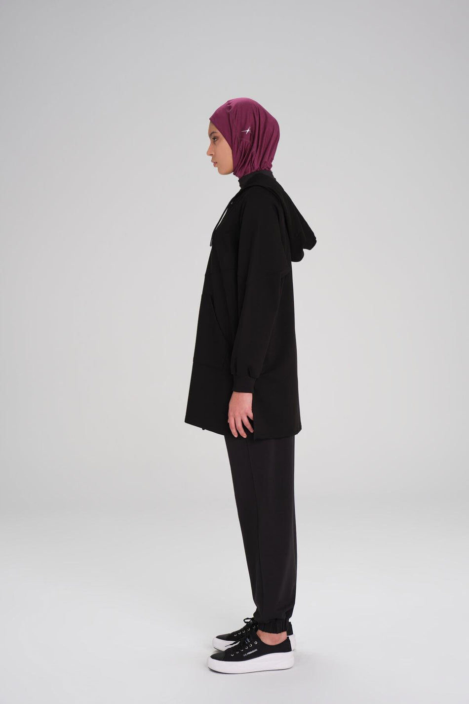 Hasema Soft Textured Hooded Zippered Black Basic Casual Sweatshirt ACT-15