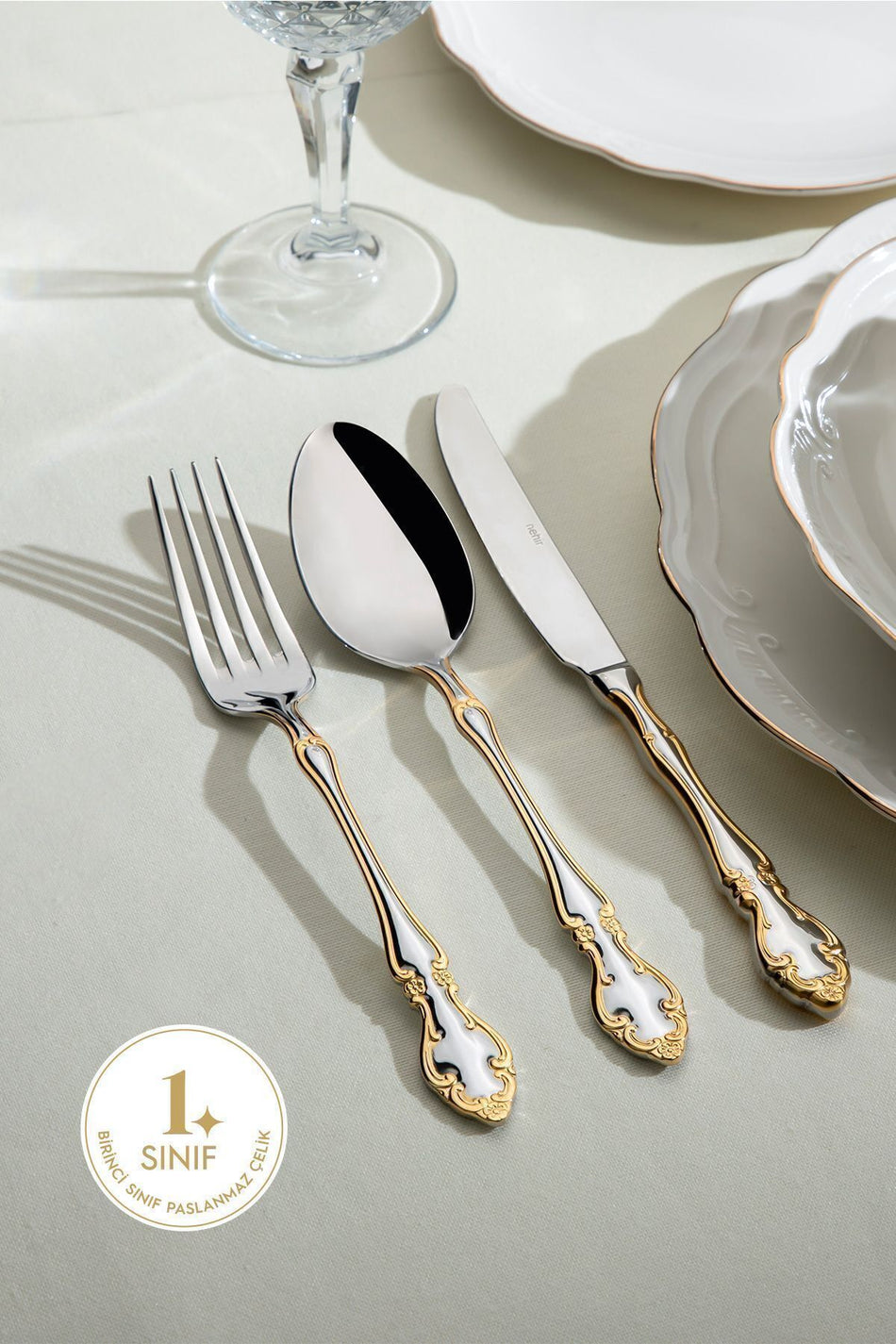 Nehir adriana altin Plain 12 Place Setting 89 Piece Boxed Flatware Set - MALLTURK