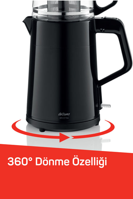 Arzum AR3134 Dreamtea Tea Maker, 1 L Teapot Capacity, 1650 W, Black - MALLTURK