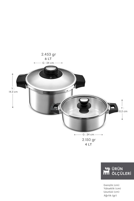 Karaca Quick And Safe induction Base Pressure Cooker Set 4+6 Lt - MALLTURK
