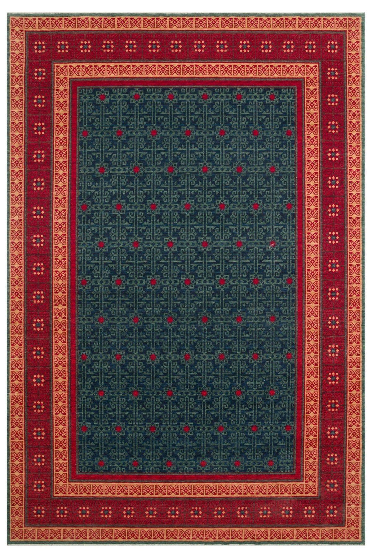 Kalesta Rug Rustik 13 Navy Red Natural Wool with Special Looms Hand-Woven Techniques with Produced Living Room Rug - MALLTURK