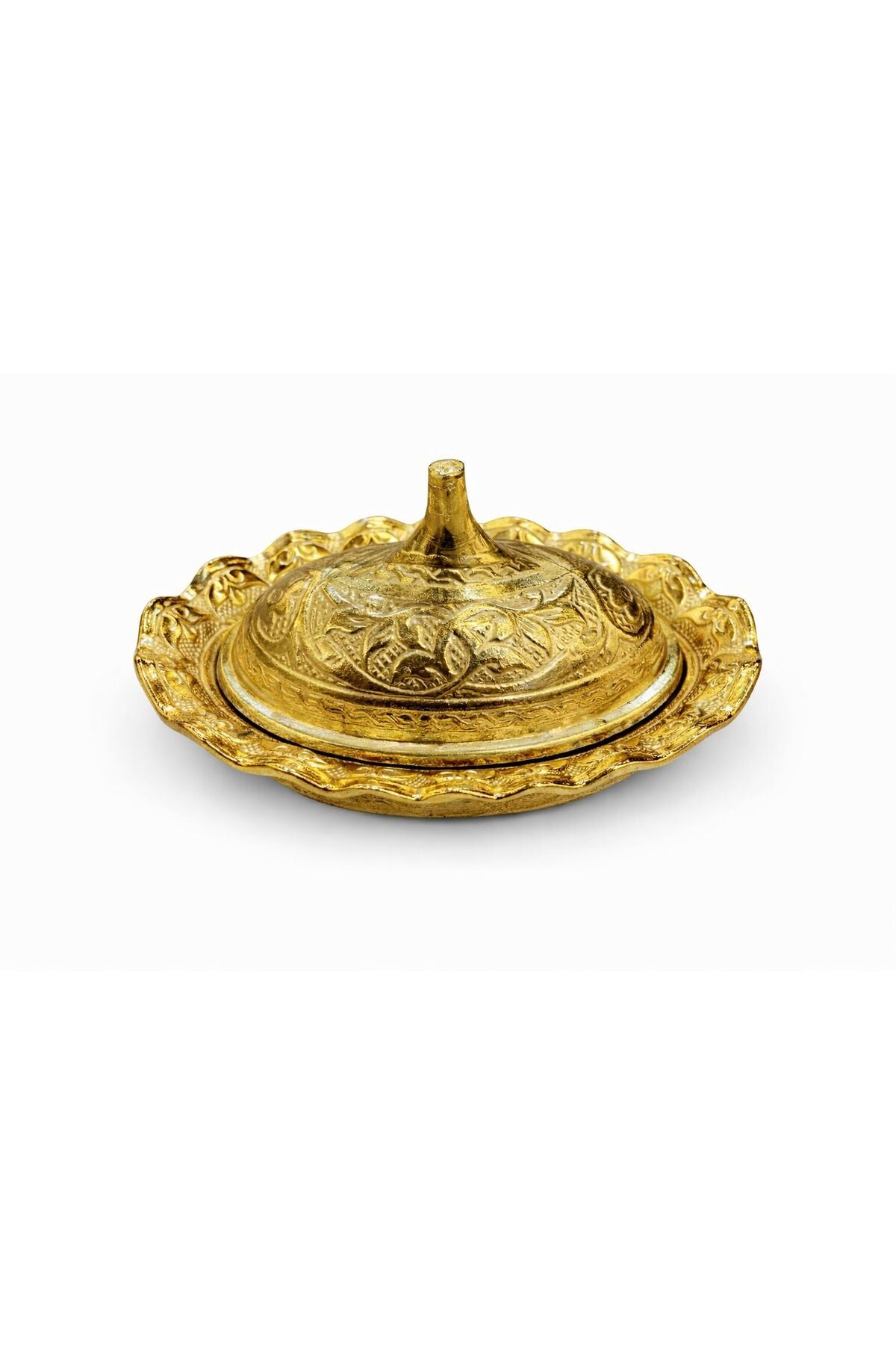 ERASLAN COPPER GIFT Gold Colored Engraved Mini Turkish Delight Serving Bowl - MALLTURK