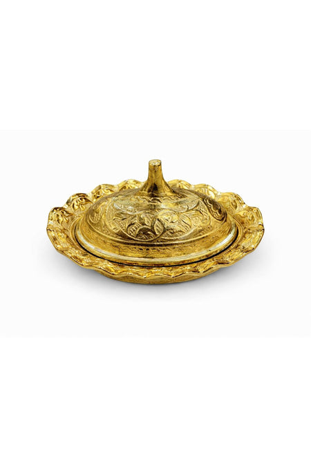 ERASLAN COPPER GIFT Gold Colored Engraved Mini Turkish Delight Serving Bowl - MALLTURK