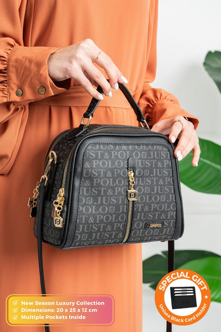 Just Polo Original Women's New Season Luxury Soft Leather Adjustable Crossbody Stylish Hand and Shoulder Bag Black - MALLTURK