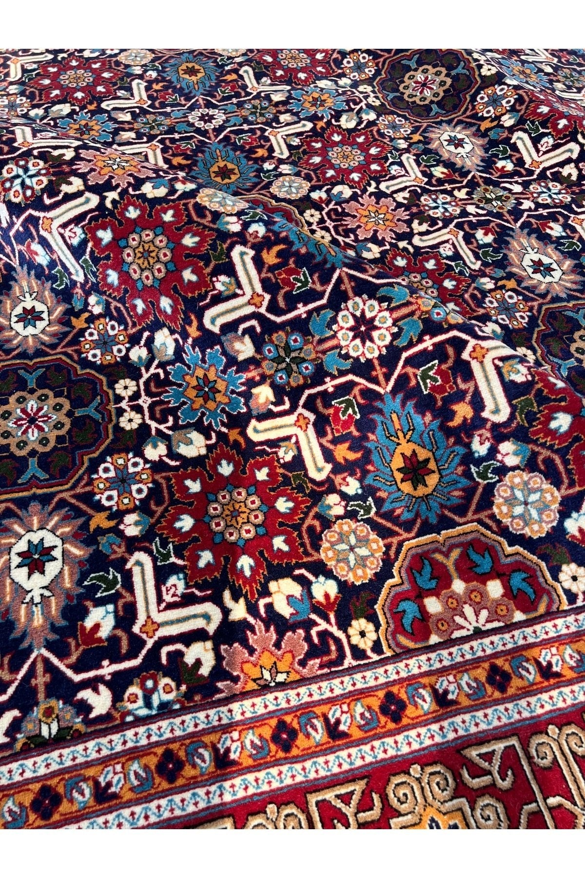 RD RAMAZAN DAG Hand Rug Art Hand-Woven Sumerbank Hereke Rug Premium Quality Kafkas Design Navy Color Size 417x300 - MALLTURK