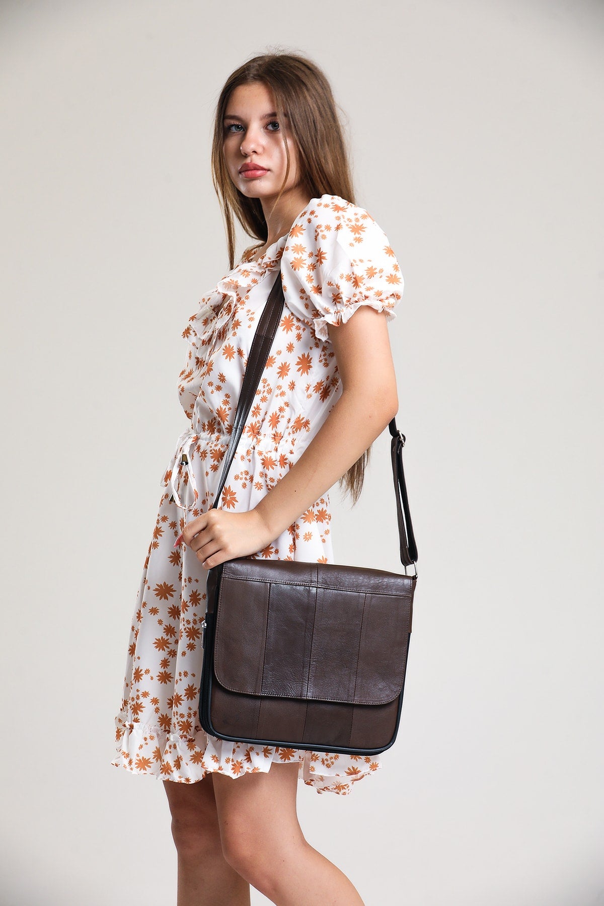 Fubileather Genuine Leather Flap Messenger Multi-Compartment Crossbody Shoulder Bag 29x27cm