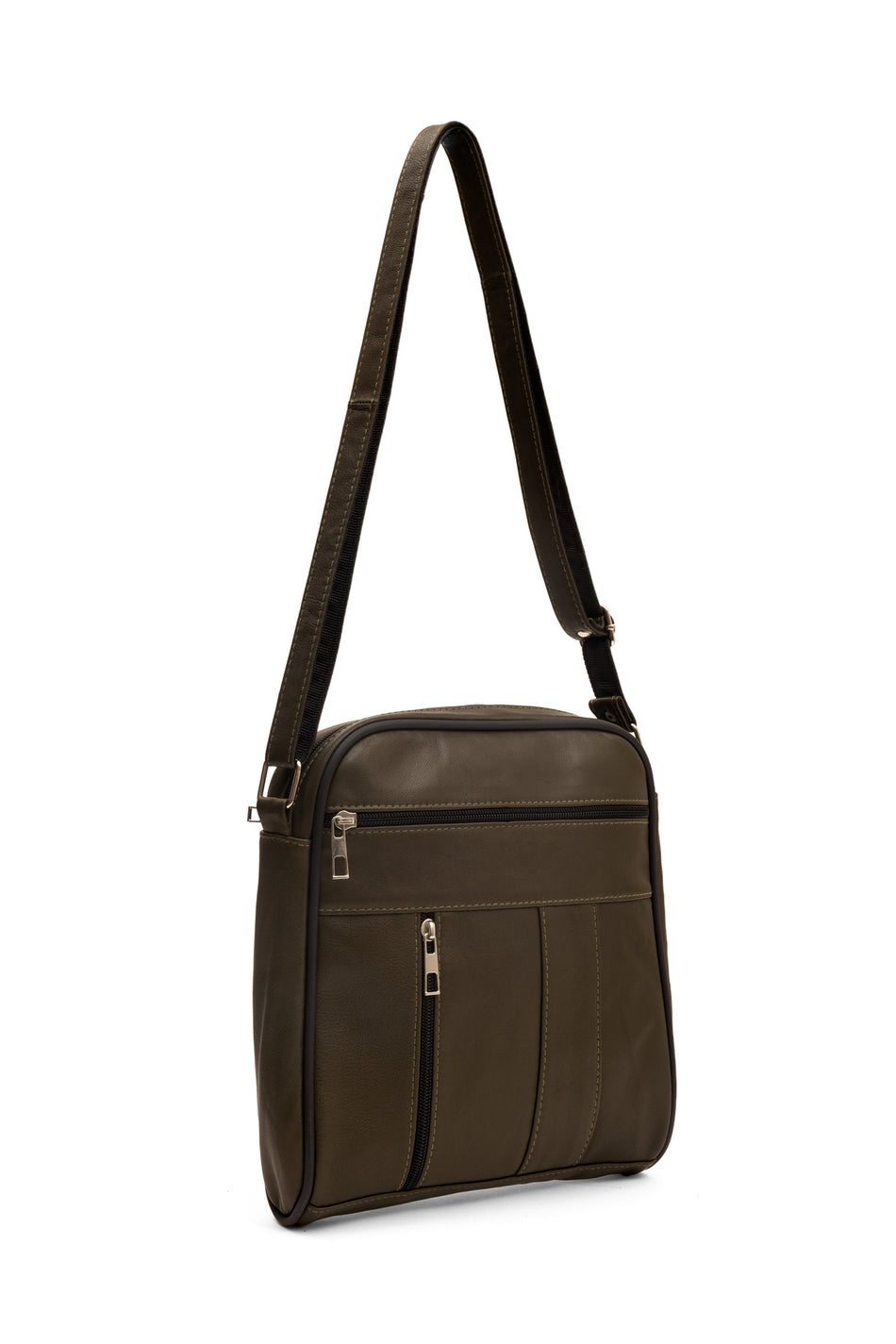 Fubileather Genuine Leather Unisex Messenger Bag Khaki