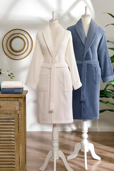 Ozdilek Point Happy Family Bathrobe Set %100 Cotton 4 Piece (2 Pieces Bathrobe + 2 Pieces Hand Towels) - MALLTURK