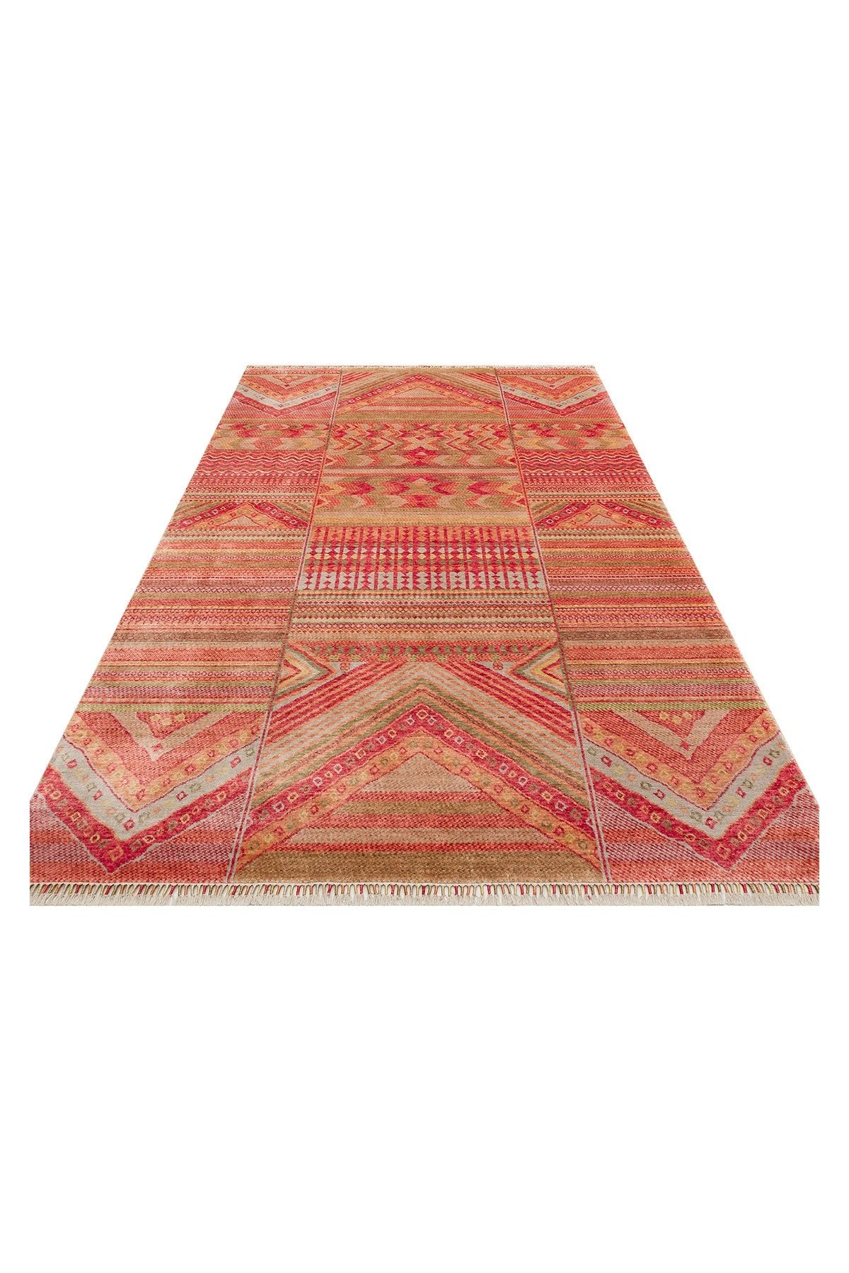 Eko Hali EKO Hali ZR18 RED MULTY Ethnic Patterned, Non-Shedding Usak Carpet Produced on Special Looms. - MALLTURK