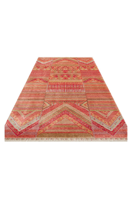 Eko Hali EKO Hali ZR18 RED MULTY Ethnic Patterned, Non-Shedding Usak Carpet Produced on Special Looms. - MALLTURK