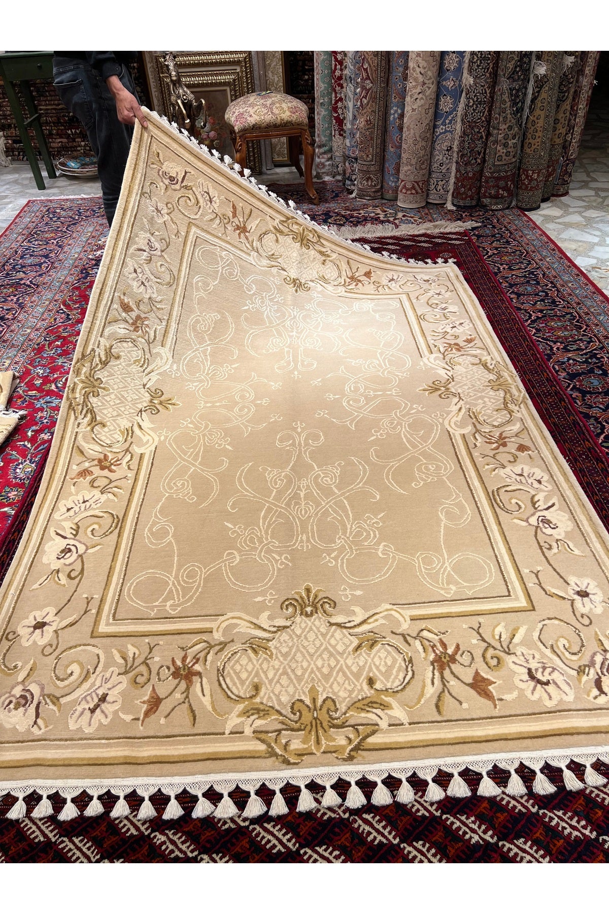 RD RAMAZAN DAG Hand Rug Art Hand-Woven Wool Blend Usak Rug Special Weave Size 221x152