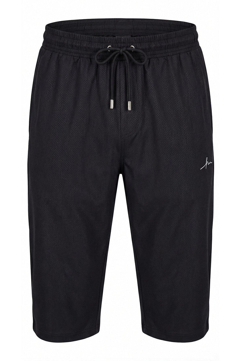Men's Black Long Swim Shorts with Textured Geometric Pattern, 6013