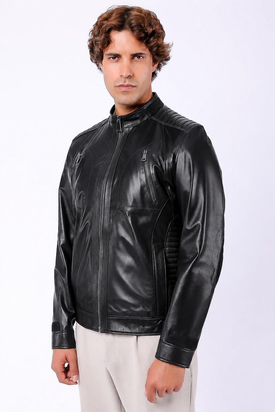 Chaqueta Romeo de cuero genuino negro Leather Club