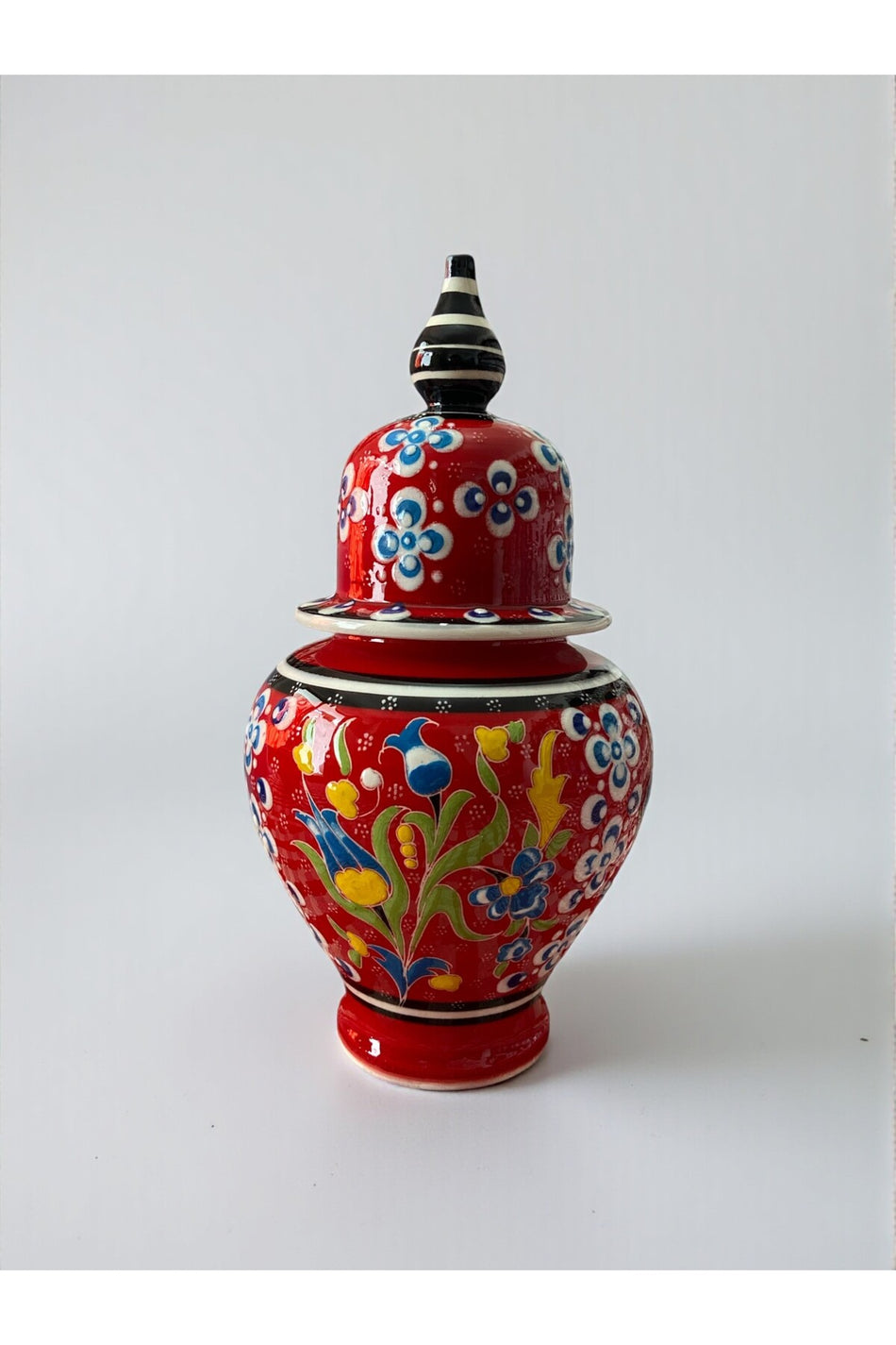 YOOS Handmade Red Wheelwork 25cm Kutahya Ceramic Shah Cube Ceramic Vase Navy Blue - MALLTURK