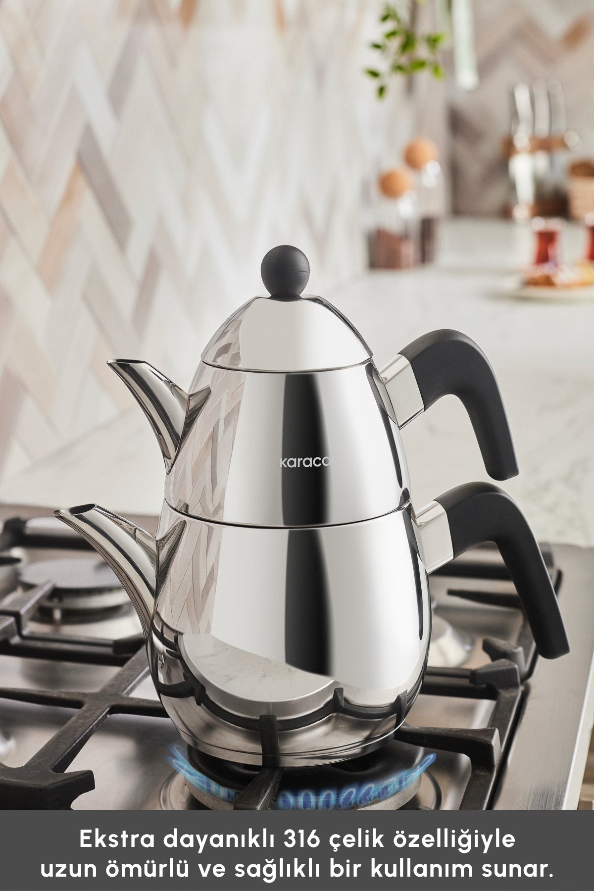 Karaca Tokyo Midi Powersteel Pro 316 Stainless Steel induction Base Teapot Set - MALLTURK