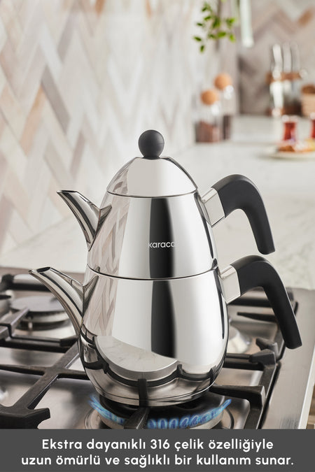 Karaca Tokyo Midi Powersteel Pro 316 Stainless Steel induction Base Teapot Set - MALLTURK