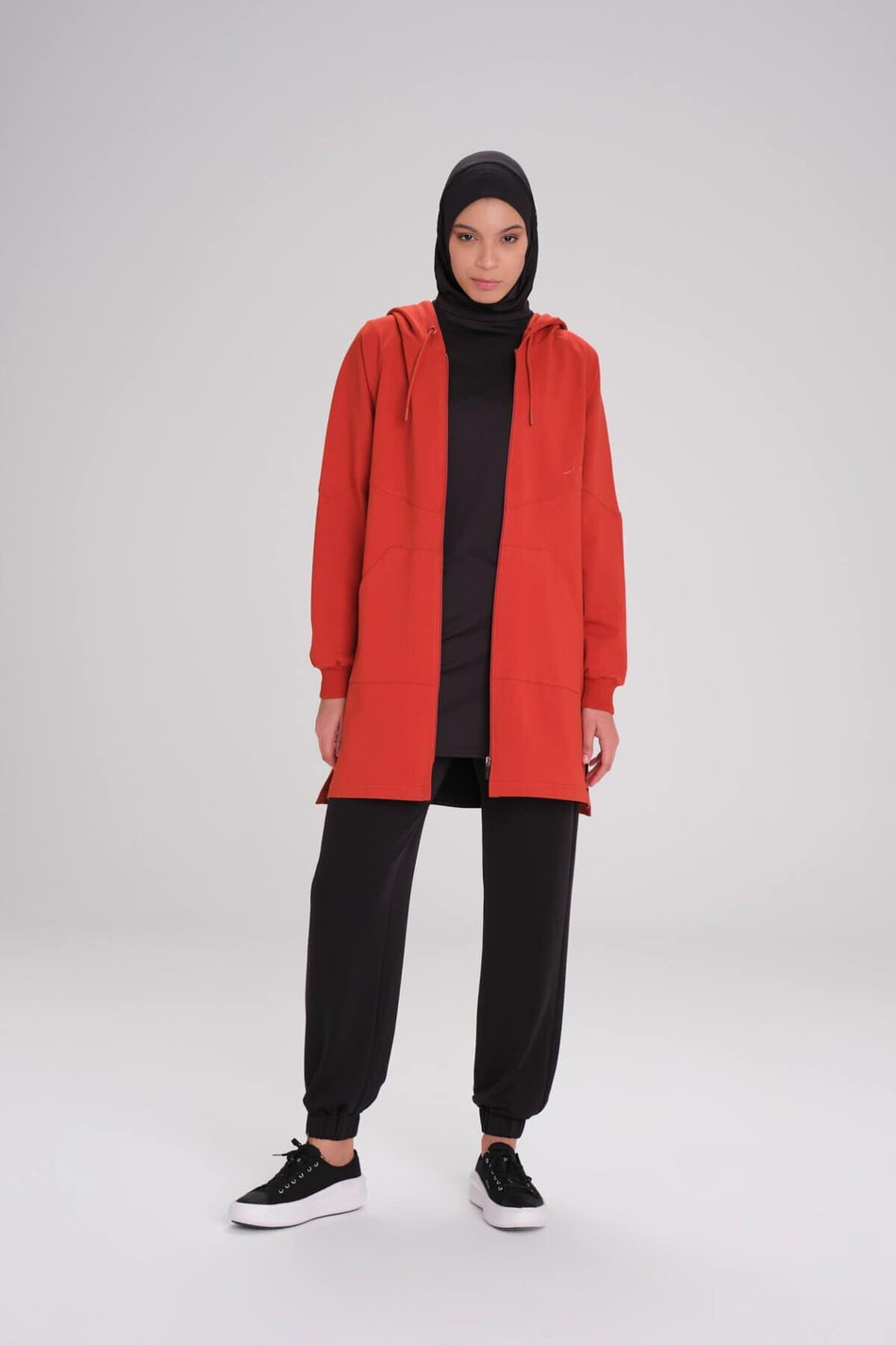 Hasema Soft Textured Raglan Hooded Zippered Red Basic Casual Sweatshirt ACT-12