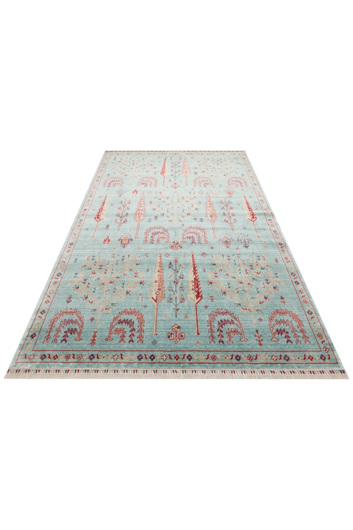 Nesem Hali Boutique EKOHali Zara ZR 22 Turquoise is a special loom rug shaped by the intensive handiwork of women from Usak. - MALLTURK